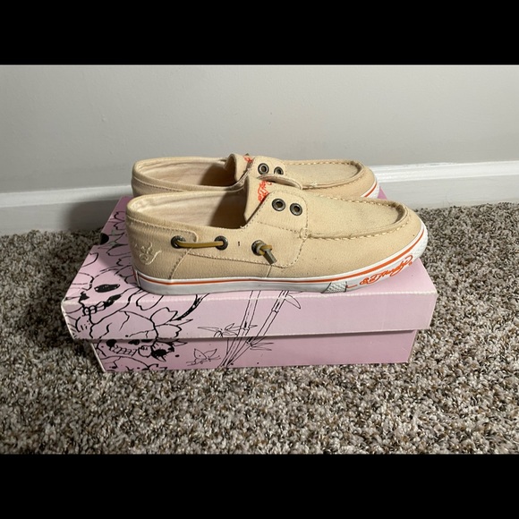 Vintage Ed Hardy Tan & Orange Boat Shoes. Size 7. - Picture 9 of 11